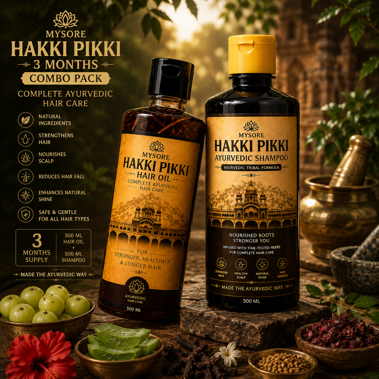 500ML Mysore Hakki Pikki Hair Oil + 500ML Mysore Hakki Pikki Shampoo Package