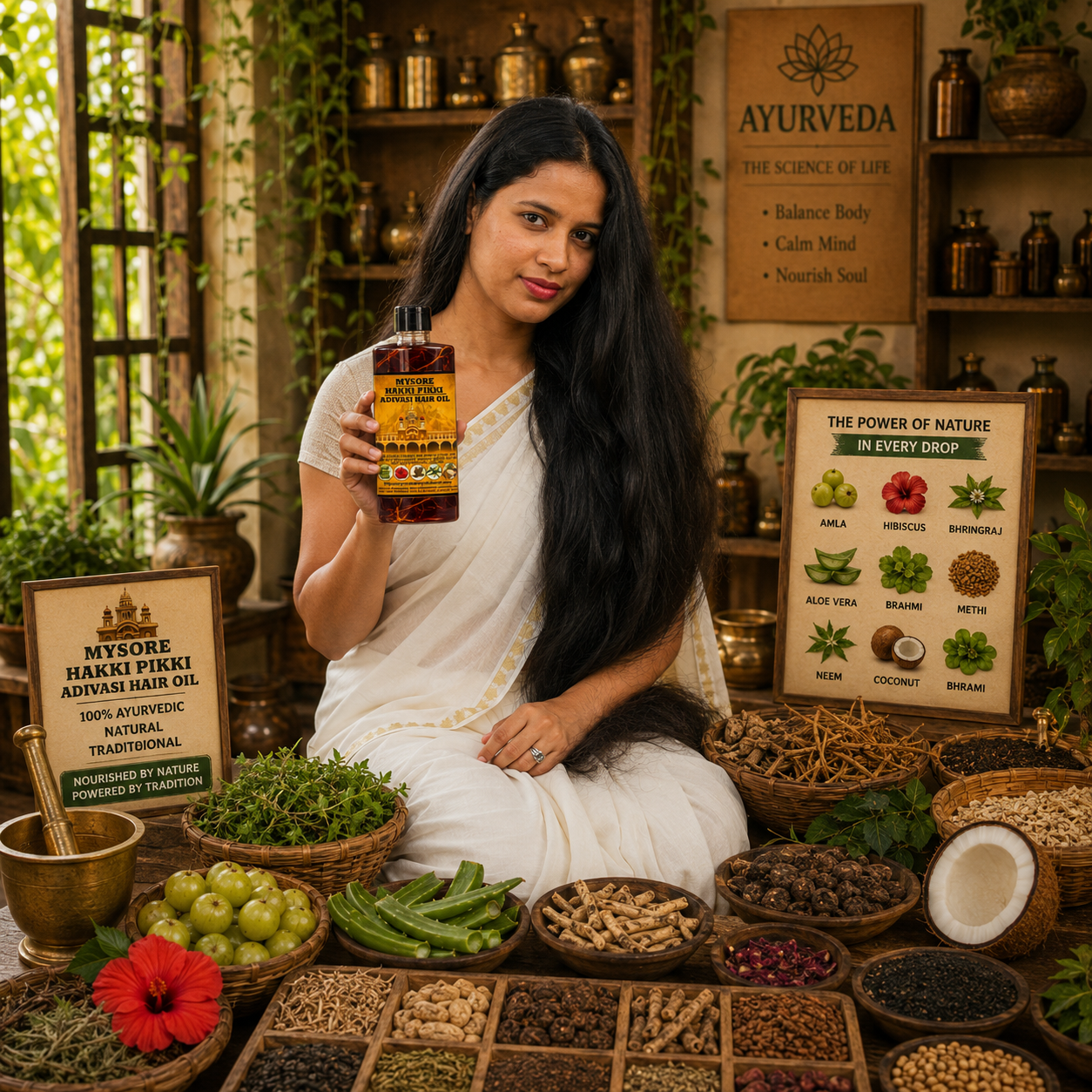 1000ML Mysore Hakki Pikki Hair Oil  - 8 Month Full Course Package