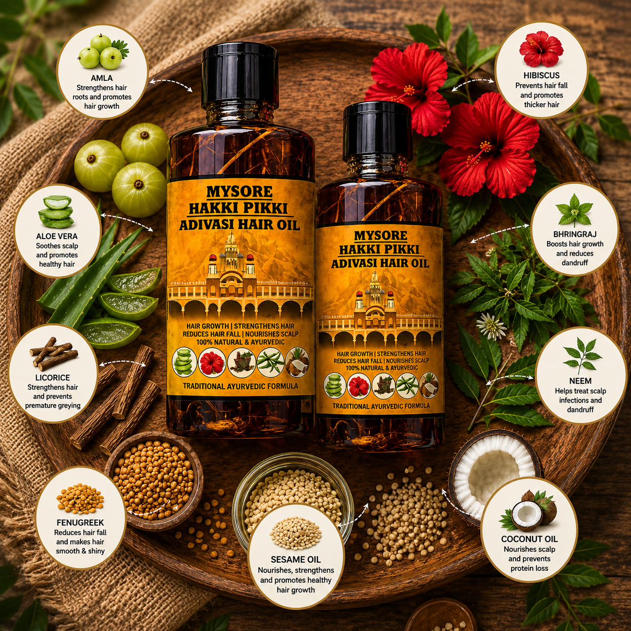 500ML Mysore Hakki Pikki Hair Oil-3 Month Course Package