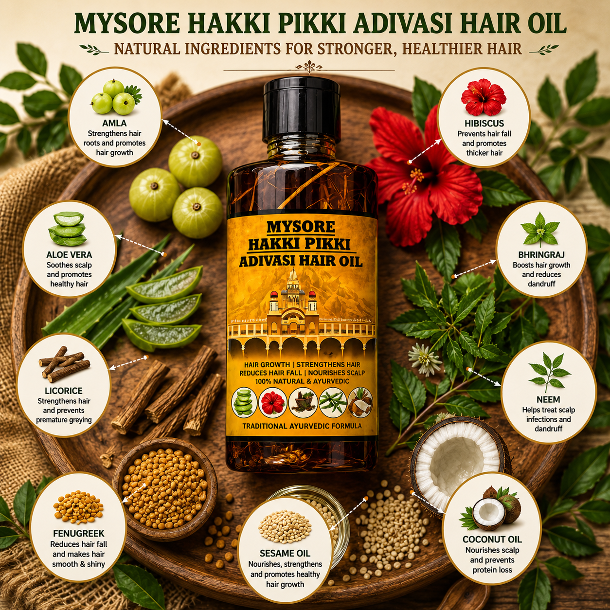 500ML Mysore Hakki Pikki Hair Oil-3 Month Course Package