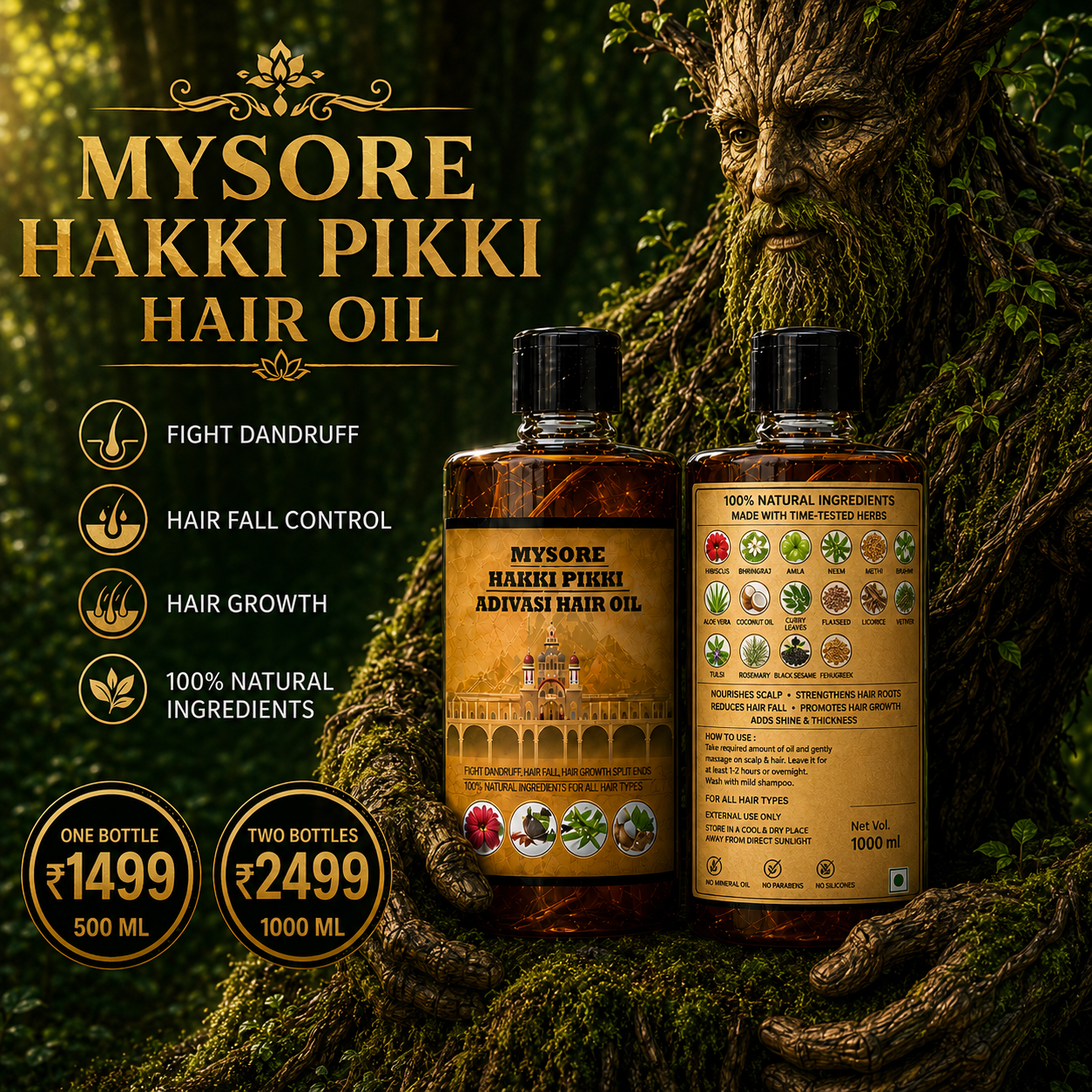 500ML Mysore Hakki Pikki Hair Oil + 500ML Mysore Hakki Pikki Shampoo Package