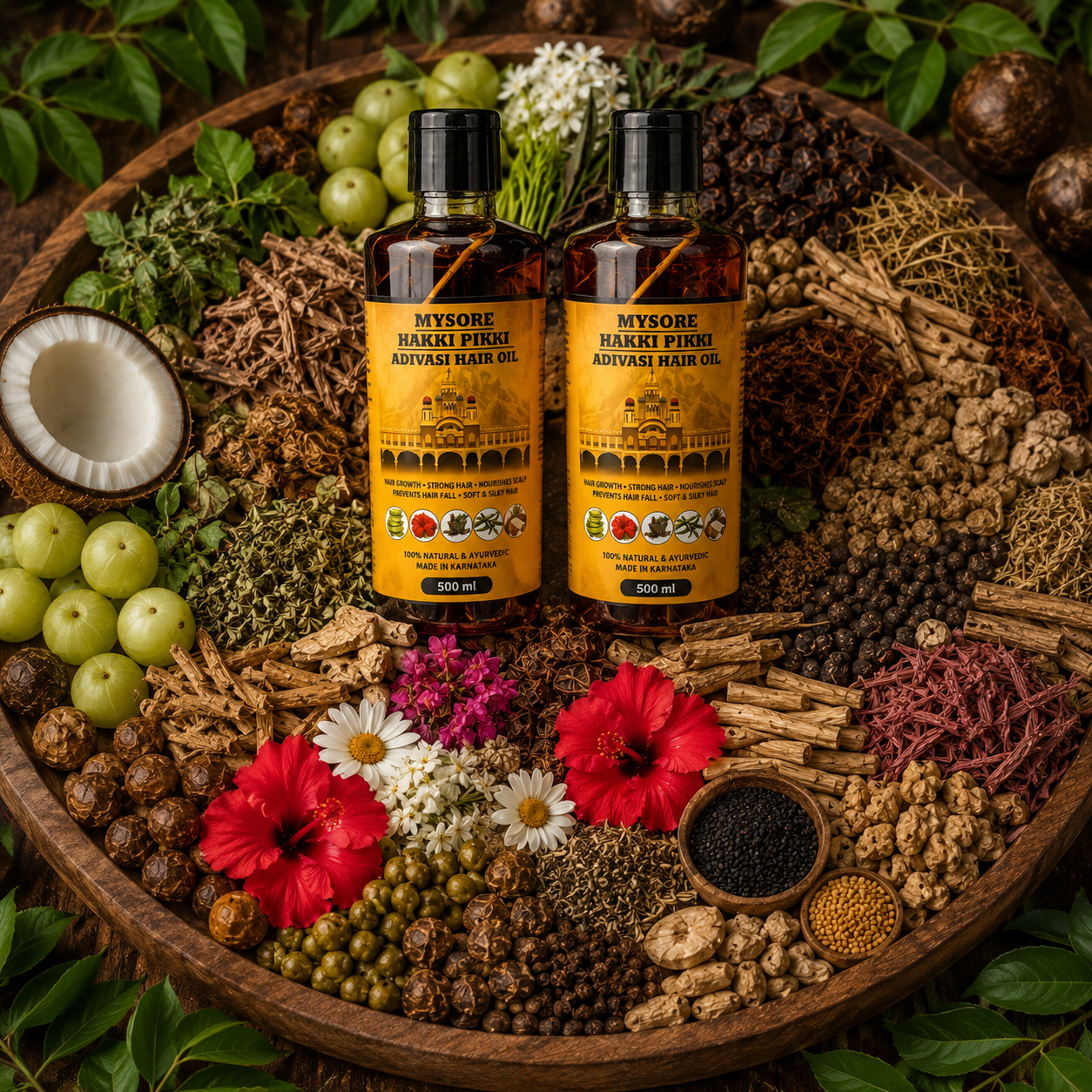 1000ML Mysore Hakki Pikki Hair Oil  - 8 Month Full Course Package