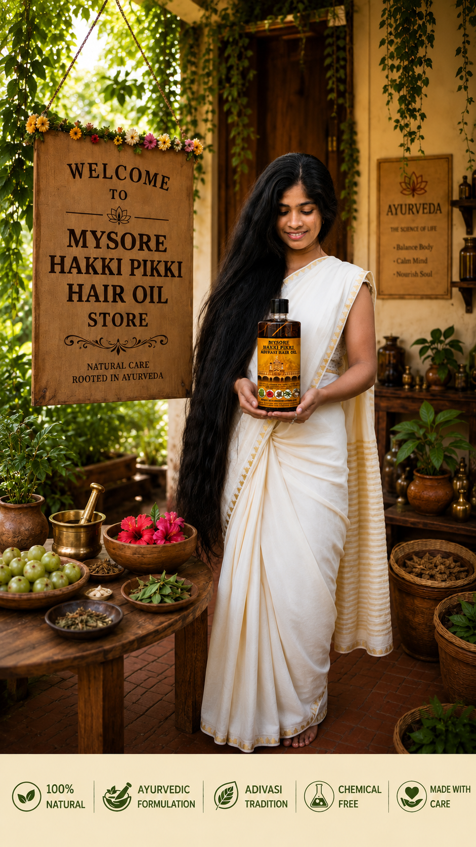 500ML Mysore Hakki Pikki Hair Oil-3 Month Course Package
