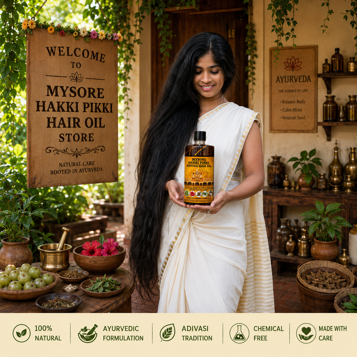500ML Mysore Hakki Pikki Hair Oil-3 Month Course Package