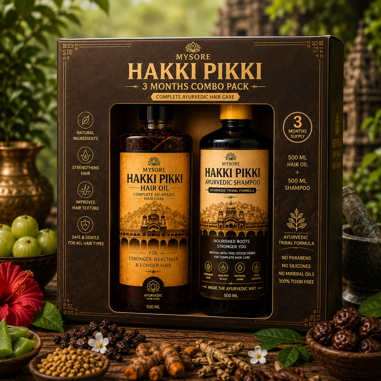 500ML Mysore Hakki Pikki Hair Oil + 500ML Mysore Hakki Pikki Shampoo Package